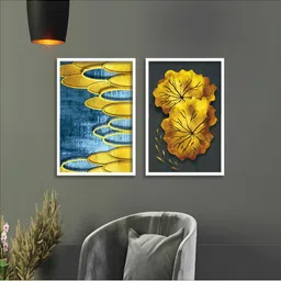 Aura Blue & Yellow 2 Pieces Wooden Abstract Wall Art-picture-30