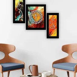 SAF Blue & Red 3-Pieces Lord Ganesha Printed Framed Wall Art-picture-13