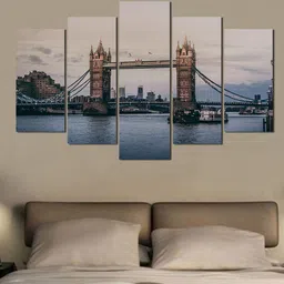WENS Set of 5 Blue and Brown Colored London Bridge Laminated Wall Painting-image-84