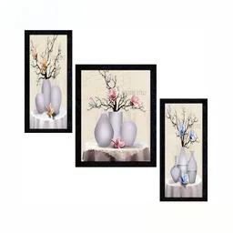 PnF Charcoal & Beige 3 Pieces Floral Wooden Painting Wall Arts-image-29