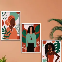 SAF Brown & Green 3 Pieces Modern Boho Art Painting Framed Wall Art-picture-33