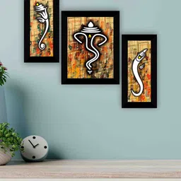 SAF Beige & White 3 Pieces Ganesha Painting Wall Art-image-93