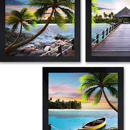 PnF Black & Blue 3 Pieces Wooden Floral and Botanical Painting Wall Art-image-87