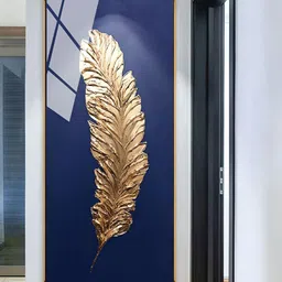 THE HANDMADE FLAIR Blue & Golden Feather Painting Wall Art-image-60
