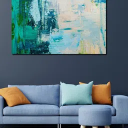 SPACE OF JOY Blue & Green Abstract Canvas Painting Wall Art-picture-10