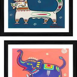Adventures India White & Blue 2 Piece Wooden Painting Wall Art-picture-35