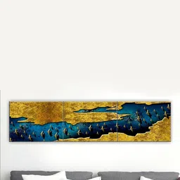SAF Yellow & Blue 3 Pieces Modern Art Abstract Painting Wall Arts-picture-19