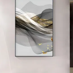 THE HANDMADE FLAIR Crystal Porcelain Grey & Gold Toned Abstract Framed Wall Art-picture-20