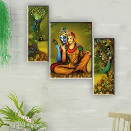 SAF Green & Brown 3 Pieces Radha Krishna Wall Art-picture-22