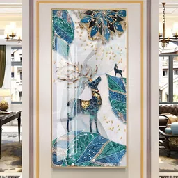 THE HANDMADE FLAIR White & Blue Auspicious Mystical Deer Painting Framed Wall Art-image-48
