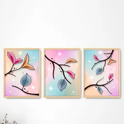 SAF 3-Pcs Pink & Blue Modern Art Painting Framed Wall Art-picture-29