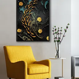 999Store Black & Golden Color Koi Fish Painting Canvas Wall Art-picture-13