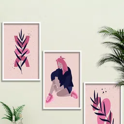 SAF Pink & Blue 3 Pieces Modern Art Painting Framed Wall Arts-picture-21