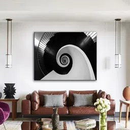 SPACE OF JOY Black & Grey Spiral Artistic Stairs Wall Canvas Painting Wall Art-image-69