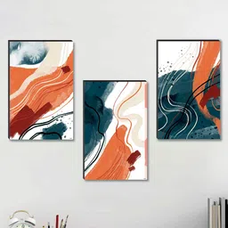 SAF Orange & Grey 3 Pieces Modern Art Framed Wall Painting-picture-31