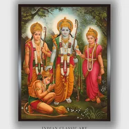 INDIAN CLASSIC ART Green & Beige Ram Darbar Printed Framed Wall Art-picture-22