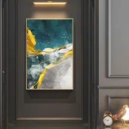 THE HANDMADE FLAIR Yellow & Teal Blue Abstract Painting Wall Art-picture-34