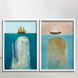 SAF Blue & Brown 2-Pieces Modern Art Printed Framed UV Coating Wall Art-image-72