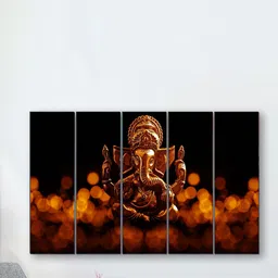 SAF Brown & Orange-Colored 5 Pieces UV Textured Ganesha Wall Painting-picture-24