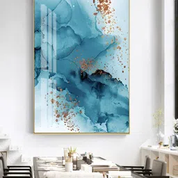 THE HANDMADE FLAIR Crystal Porcelain Navy Blue & Metallic-Color Printed Framed Wall Art-picture-40