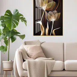 THE HANDMADE FLAIR Crystal Porcelain Yellow & Brown Floral Painted Wall Art-image-43