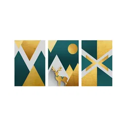 999Store Gold-Toned & Teal Green 3 Pieces Abstract Canvas Wall Arts-image-10
