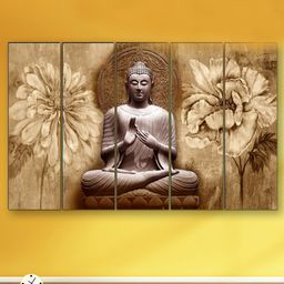 SAF Beige & Brown 5 Pieces Buddha Religious Framed Wall Art-picture-12