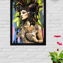 Gallery99 Black & Yellow Abstract Tribal Lady Printed Framed Wall Art-picture-12