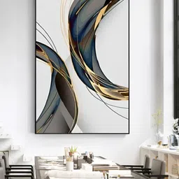 THE HANDMADE FLAIR Off White & Black Flowing Shapes Painting Wall Art-image-2