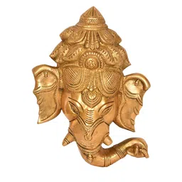 Exotic India Gold-Toned Textured Ganesha Mask Wall Hanging-image-7