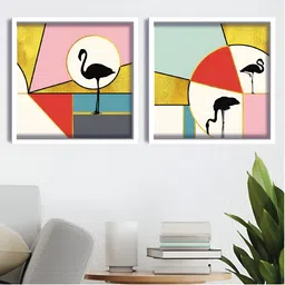 Aura Pink & White 2 Pieces Wood Abstract Wall Paintings image 1
