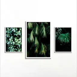 SAF Black & Green 3-Pieces Tropical Leaves Printed Framed UV Coating Wall Art-picture-28