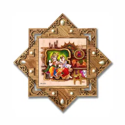 PnF Brown & Green Radha Krishna Religious Wooden Painting Wall Art-picture-34
