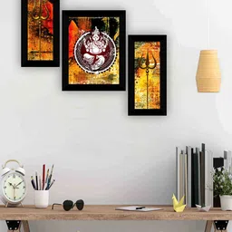 SAF Mustard & Brown 3-Pieces Lord Ganesha Printed Framed Wall Art-picture-29