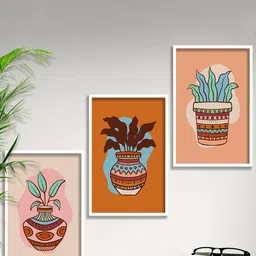 SAF Beige & Brown 3 Pieces  Boho Art Painting Framed Wall Art-picture-37