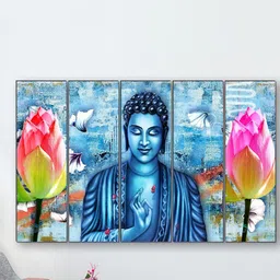 SAF Blue 5 Pieces Buddha Painting Framed Wall Art-image-26