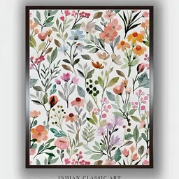 INDIAN CLASSIC ART White & Pink Canvas Floral and Botanical Painting Wall Art-picture-37