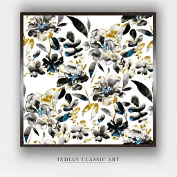 INDIAN CLASSIC ART White & Blue Canvas Floral and Botanical Wall Art-image-1