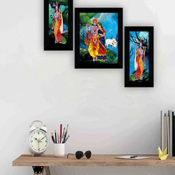 SAF Blue & Green 3 Pcs Radha Krishna Wall Art-picture-5