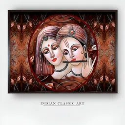 INDIAN CLASSIC ART Brown & Cream Radha Krishna Wooden Paintings Wall Art-picture-18