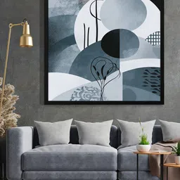 999Store Grey & Black Round Shape Painted Framed Wall Art-picture-29