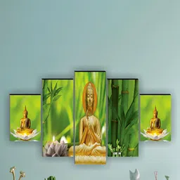 SAF 5 Pcs Green Buddha UV Textured Religious Theme Painting Wall Art-picture-27