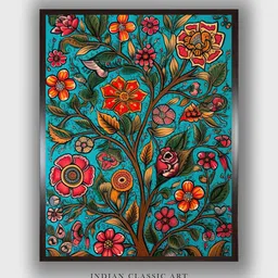 INDIAN CLASSIC ART Blue & Brown Madhubani Painting Canvas Wall Art-picture-29
