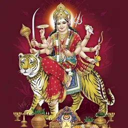 PnF Black & Red Durga Mata Ji Religious Wooden Painting Wall Art-image-60