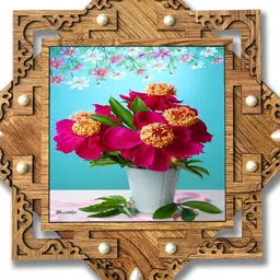 PnF Beige & Blue Wooden Floral and Botanical Painting Wall Art-image-30