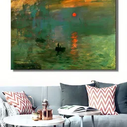 THE HANDMADE FLAIR Crystal Porcelain Green & Orange-Coloured Sunrise Framed Wall Art-image-52