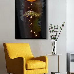 999Store Modern Grey & Black Half Moon With Flying Bird Wall Art-picture-11