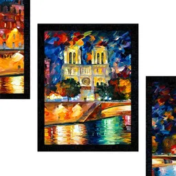 PnF Black & Blue 3 Pieces City Painting Wooden Wall Arts-picture-17