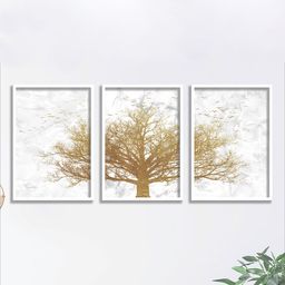 SAF Set Of 3 White & Gold Modern UV Textured Painting Wall Art-picture-34