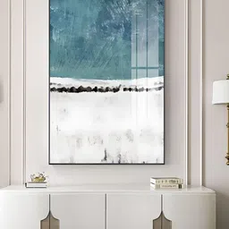 THE HANDMADE FLAIR White & Green Abstract Printed Framed Wall Art-image-60